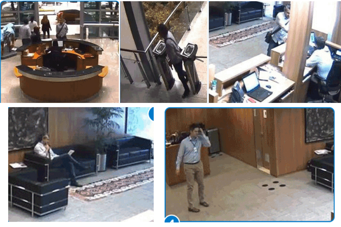 Esquerda em cima: Fred (primo de A&eacute;cio) na sede da JBS em S&atilde;o Paulo, entrando no pr&eacute;dio pelas catracas, aguardando na recep&ccedil;&atilde;o para ser atendido pelo diretor da JBS, Ricardo Saud