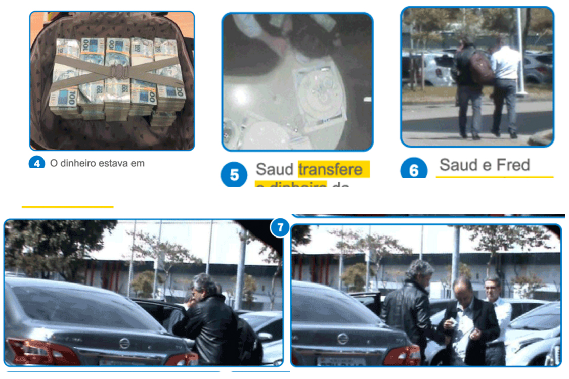 Saud coloca a mala com 500 mil reais em cima da mesa em que almo&ccedil;am. Fred transfere o dinheiro da mala para uma mochila e os dois seguem para o estacionamento, se despedindo