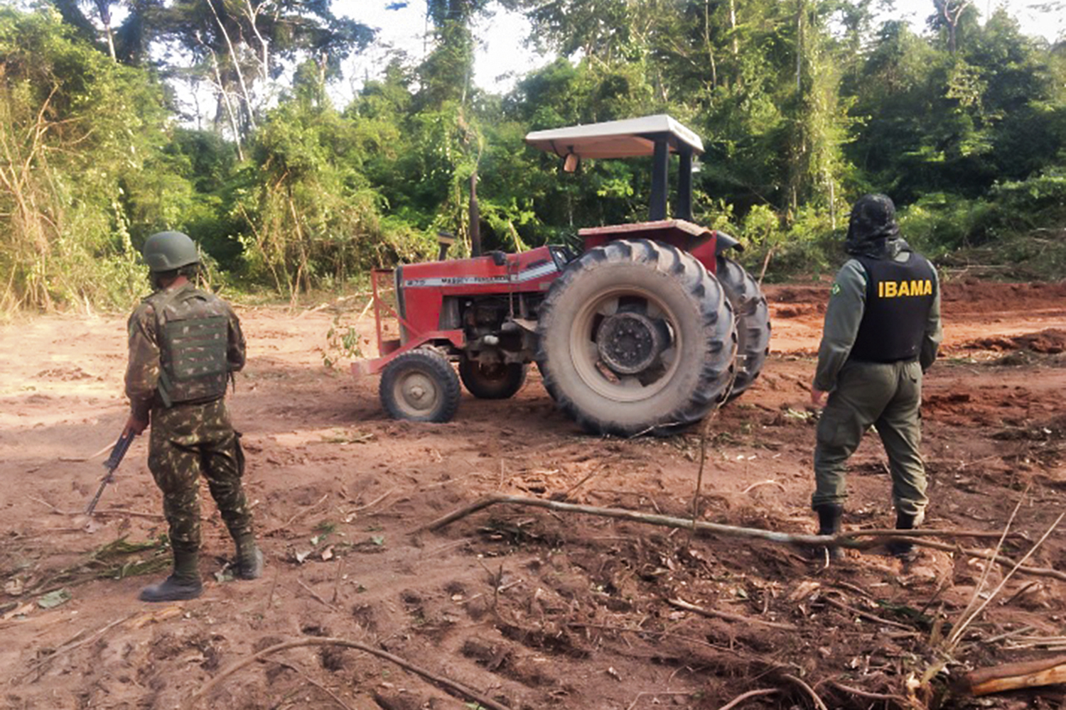 FLAGRANTE -&ensp;Opera&ccedil;&atilde;o do Ibama: tratores e motosserras no meio da floresta -