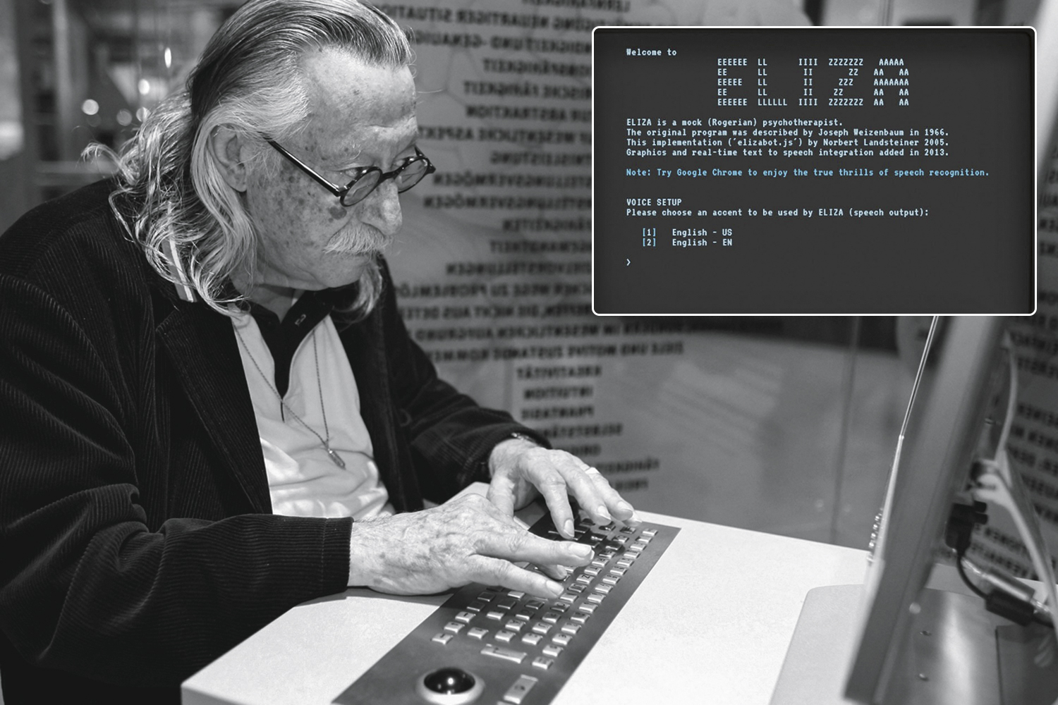 PIONEIRO -&ensp;Weizenbaum, criador de Eliza, o primeiro software a processar a linguagem: a simula&ccedil;&atilde;o de uma sess&atilde;o de terapia entre paciente e m&aacute;quina com di&aacute;logos apenas superficiais foi sendo aperfei&ccedil;oada at&eacute; alcan&ccedil;ar o padr&atilde;o de tratamento atual -