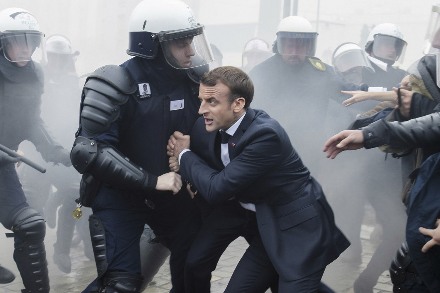 RISCO -&ensp;Imagem falsa do presidente franc&ecirc;s Emmanuel Macron: montagens s&atilde;o dif&iacute;ceis de ser identificadas