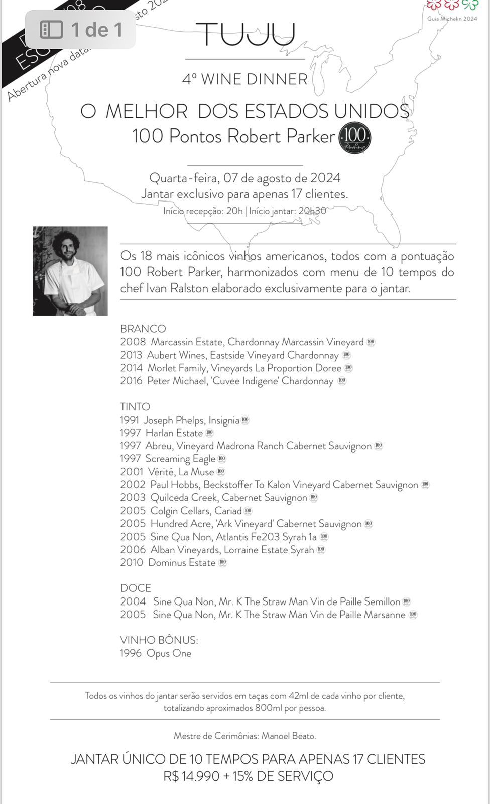 Um jantar de 15 000 reais com vinhos contrabandeados, está servido?