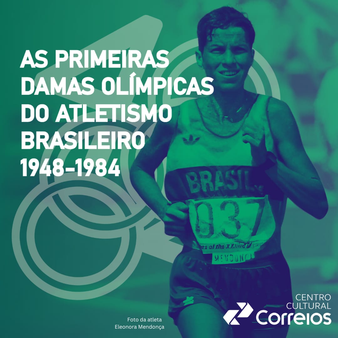 Eleonora Mendon&ccedil;a no cartaz da exposi&ccedil;&atilde;o: a primeira brasileira a participar de uma maratona ol&iacute;mpica, em 1984
