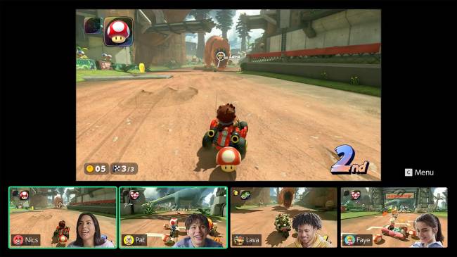 GameChat no Switch 2 permite compartilhar a tela e v&iacute;deo