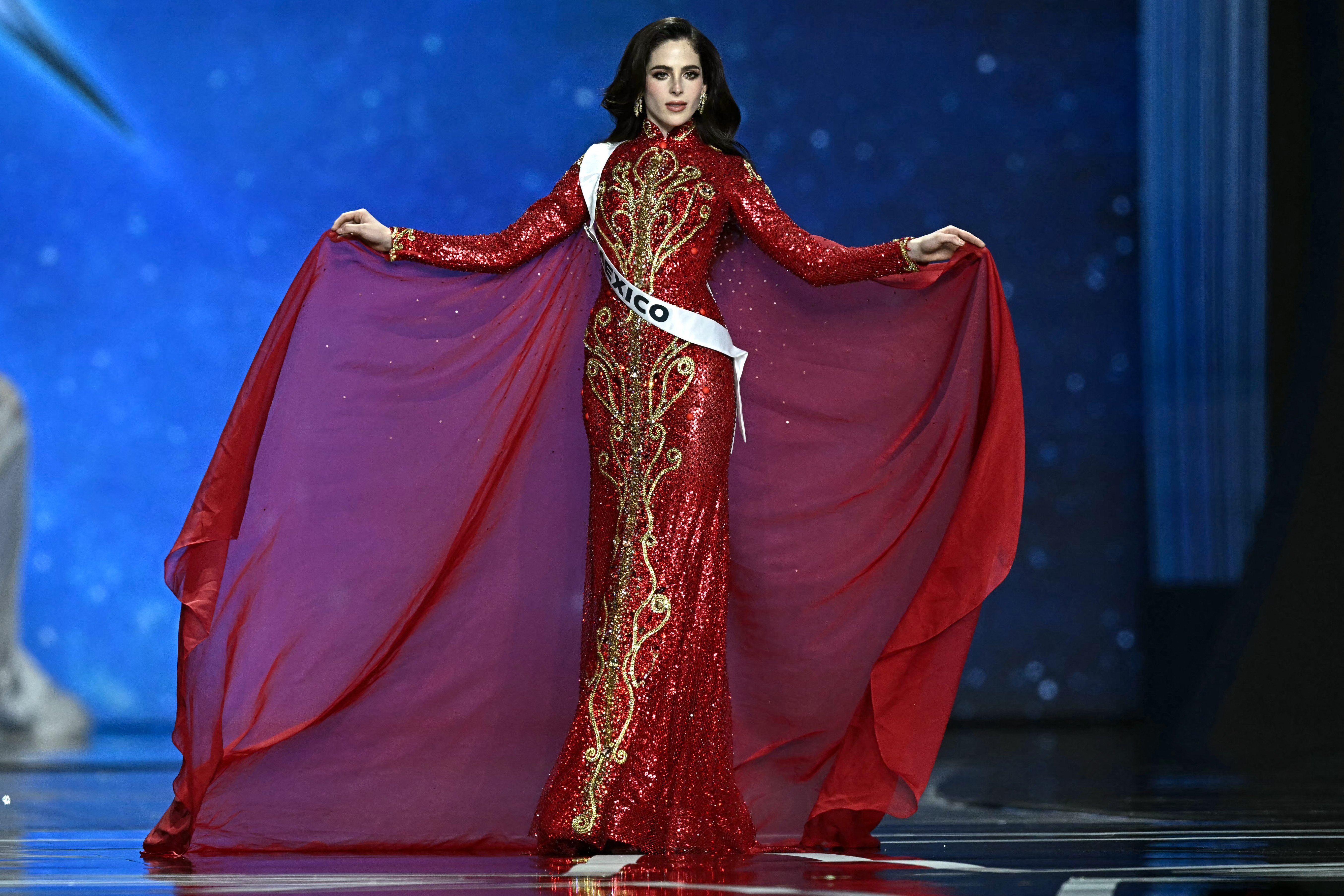 Miss Mexico Fatima Bosch takes part in the final competition of the 2025 Miss Universe pageant in Nonthaburi, north of Bangkok, on November 21, 2025. (Photo by Lillian SUWANRUMPHA / AFP)